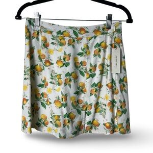 Francesca’s Blue Rain Citrus Print Lined Mini Skirt White Yellow Orange NWT Sz S